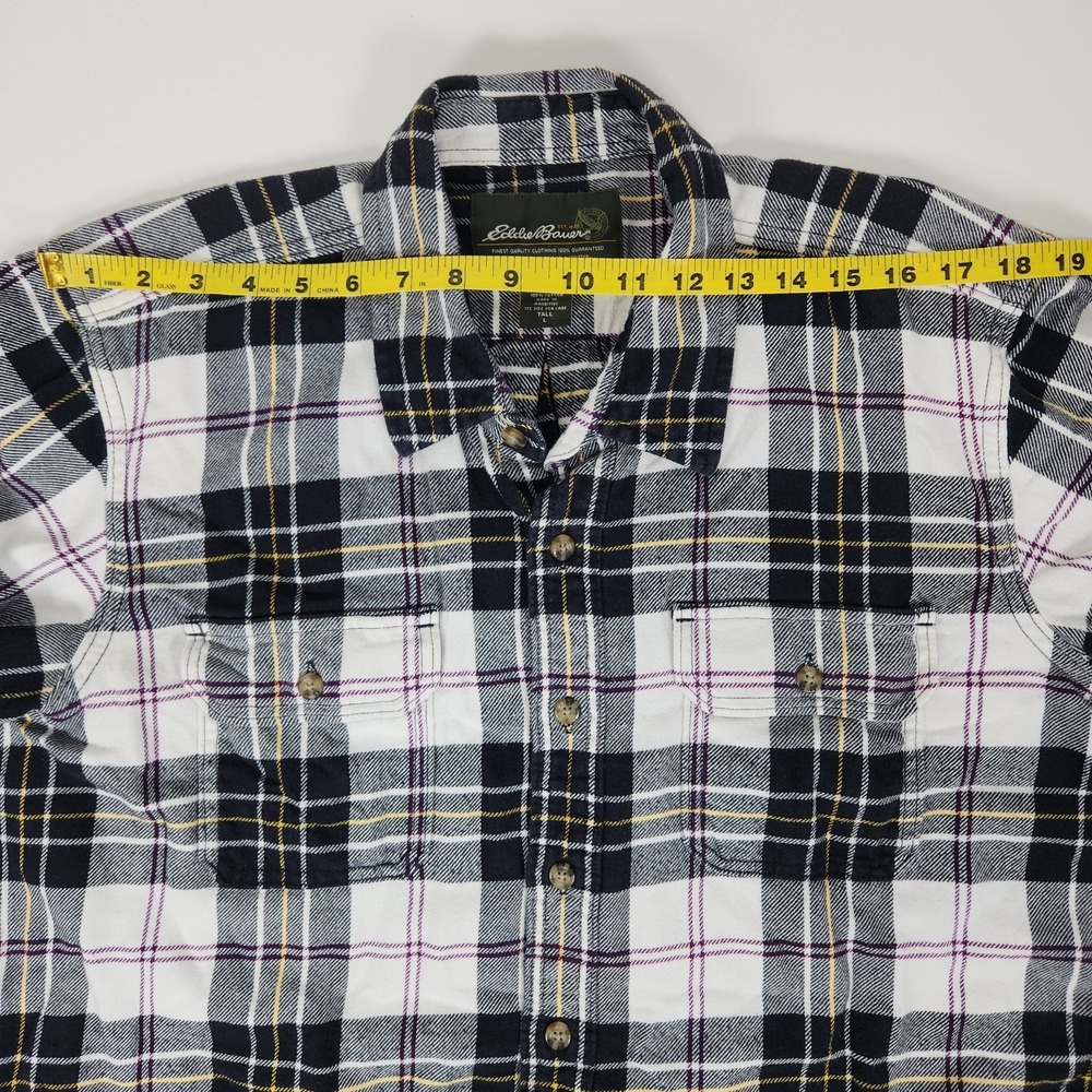 VTG Eddie Bauer Shirt Mens LT Black White Flannel Cotton Classic Fit Button-Down - Picture 7 of 10